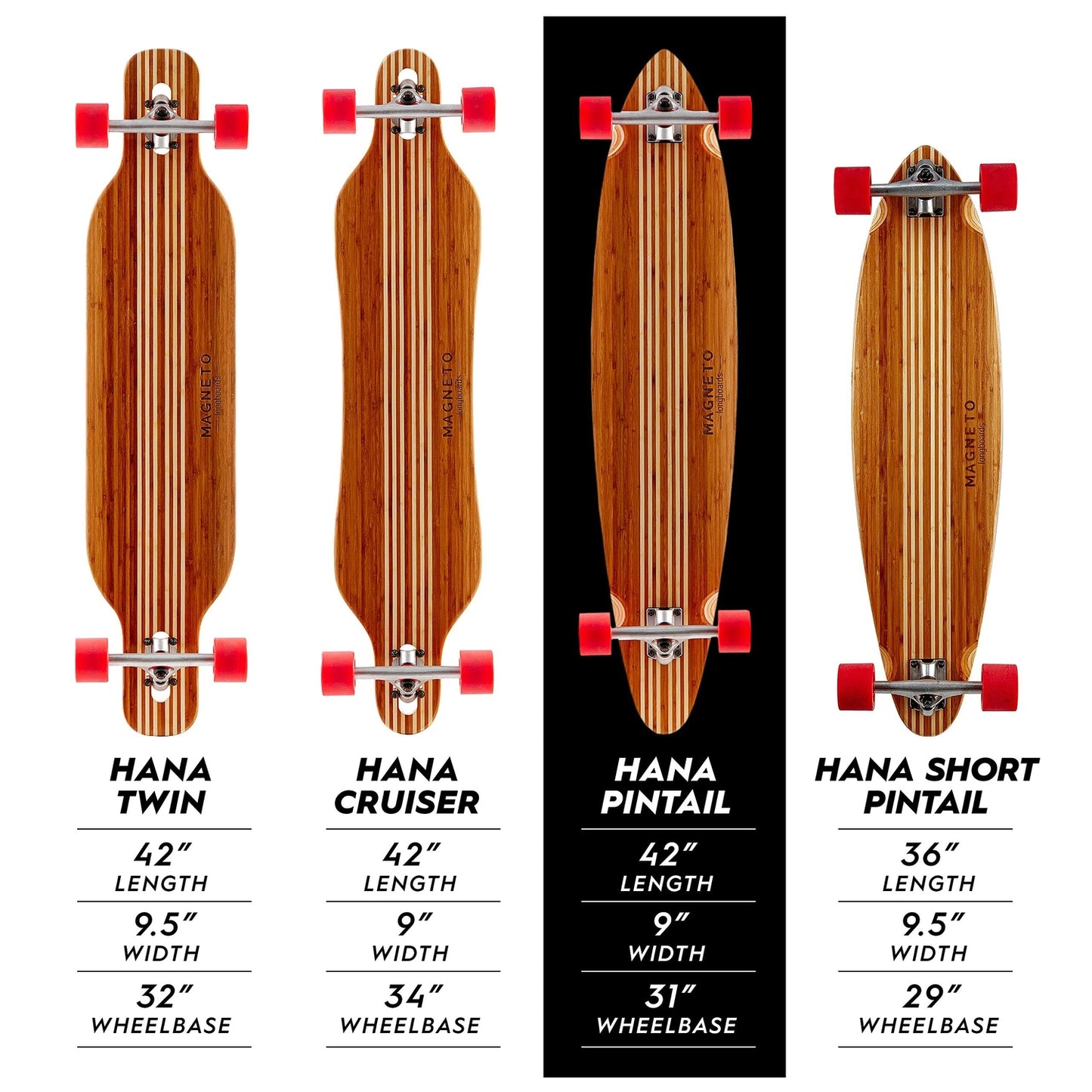 Hana Longboard Skateboard Collection - 42" x 9" - Cruiser