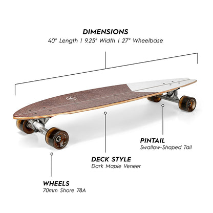 40 Inch Pintail Longboard Skateboard - Pintail Swallow